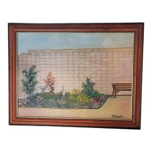 Vintage Original Country Garden Floral Landscaping Painting Signed Framed